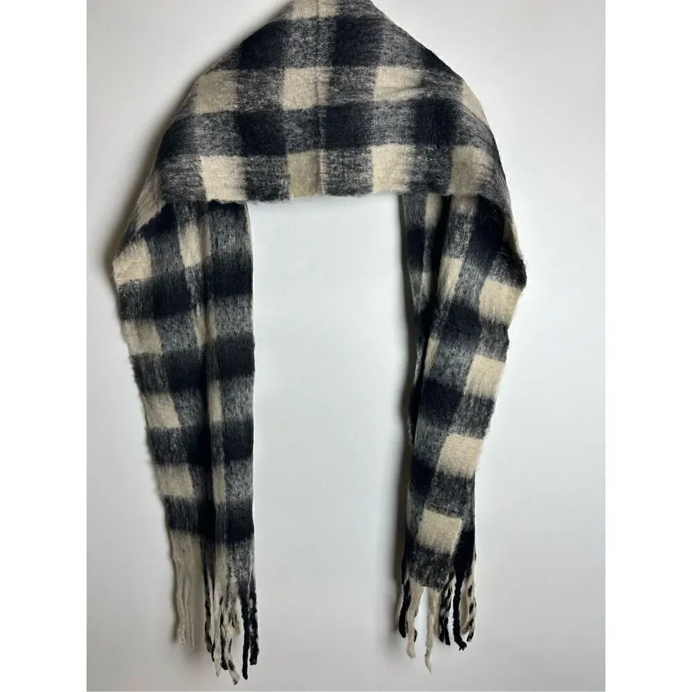 Black and cream Plaid oversized scarf